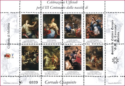 Francobolli in onore di Corrado Giaquinto emessi in occassione delle celebrazioni ufficiali per il III Centernaio dalla nascita